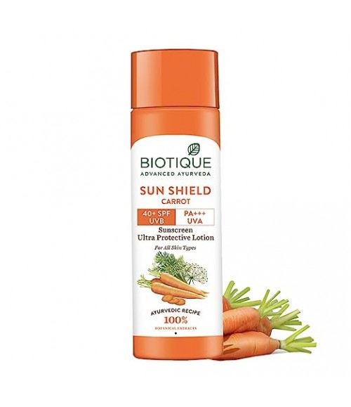 Biotique Sun Shield Carrot 40+ SPF UVB PA+++ UVA Sunscreen Ultra Protective Body Lotion, 190ml